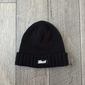 Y2K Illest Beanie Hat Black Knit Cuffed Logo Patch Streetwear Skull Cap Adult OS